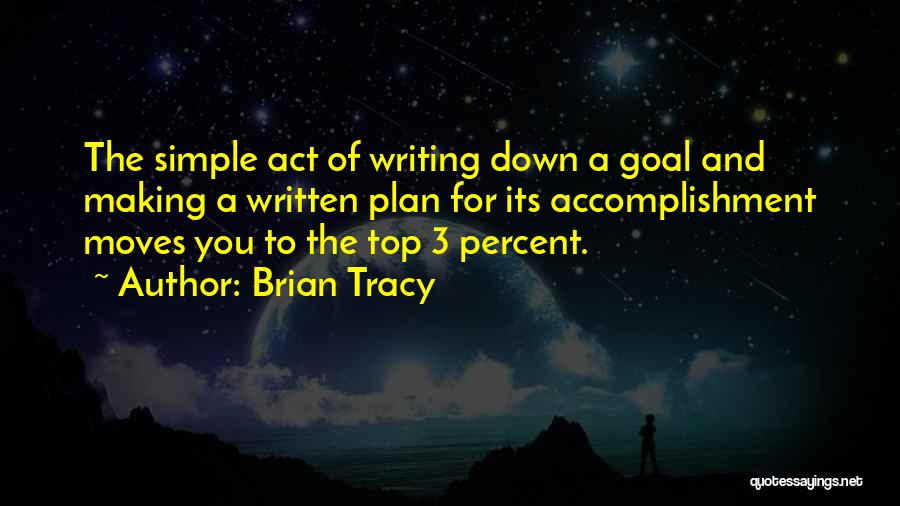 Brian Tracy Quotes: The Simple Act Of Writing Down A Goal And Making A Written Plan For Its Accomplishment Moves You To The