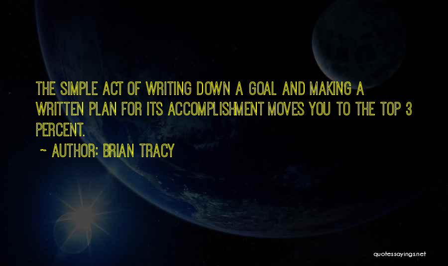 Brian Tracy Quotes: The Simple Act Of Writing Down A Goal And Making A Written Plan For Its Accomplishment Moves You To The