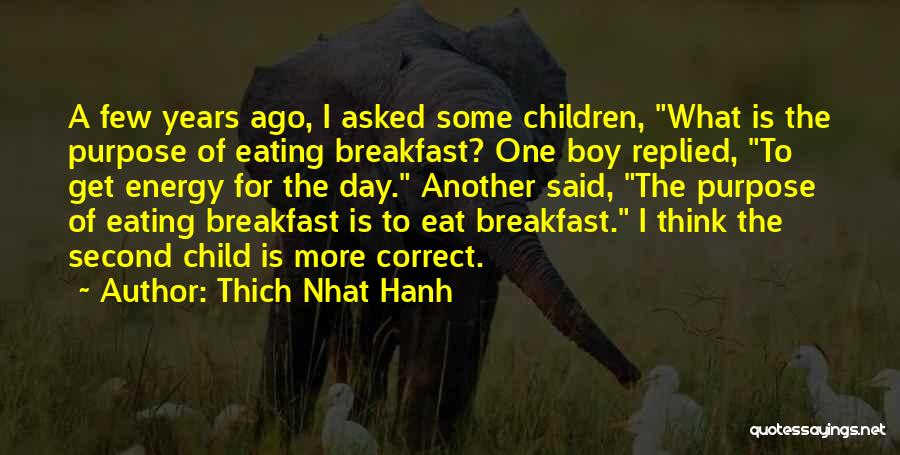 Thich Nhat Hanh Quotes: A Few Years Ago, I Asked Some Children, What Is The Purpose Of Eating Breakfast? One Boy Replied, To Get