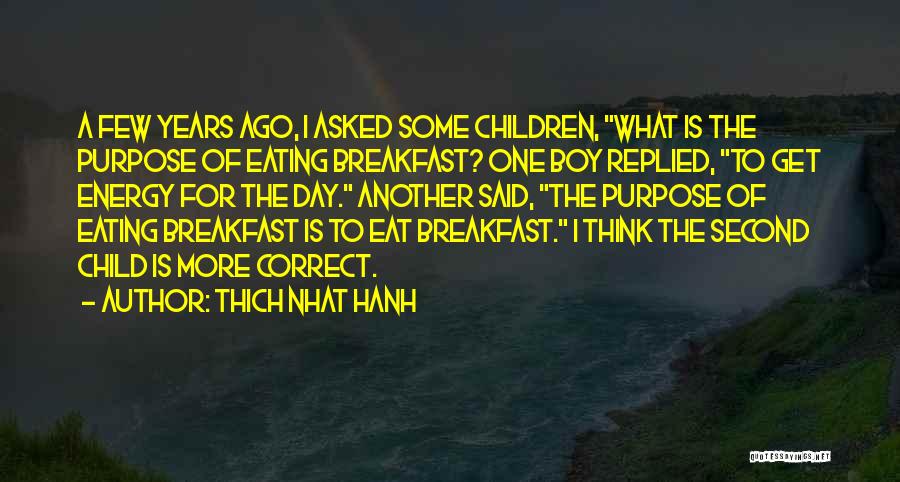 Thich Nhat Hanh Quotes: A Few Years Ago, I Asked Some Children, What Is The Purpose Of Eating Breakfast? One Boy Replied, To Get