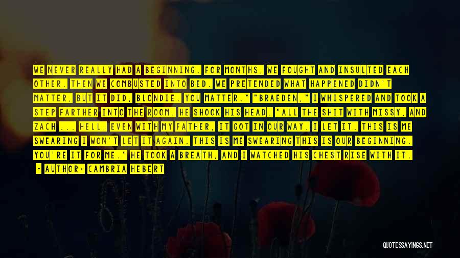 Cambria Hebert Quotes: We Never Really Had A Beginning. For Months, We Fought And Insulted Each Other. Then We Combusted Into Bed. We