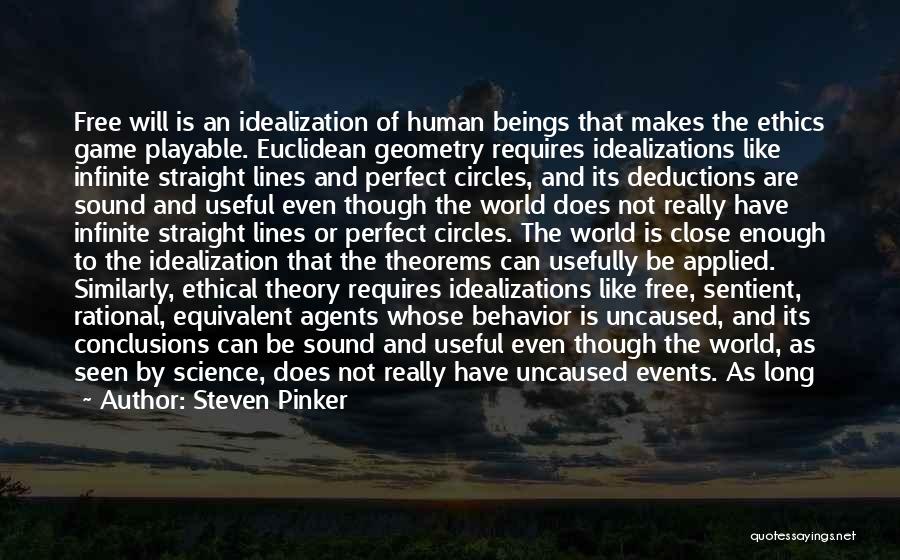 Steven Pinker Quotes: Free Will Is An Idealization Of Human Beings That Makes The Ethics Game Playable. Euclidean Geometry Requires Idealizations Like Infinite