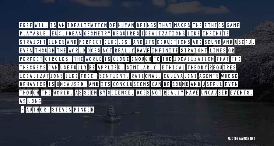 Steven Pinker Quotes: Free Will Is An Idealization Of Human Beings That Makes The Ethics Game Playable. Euclidean Geometry Requires Idealizations Like Infinite