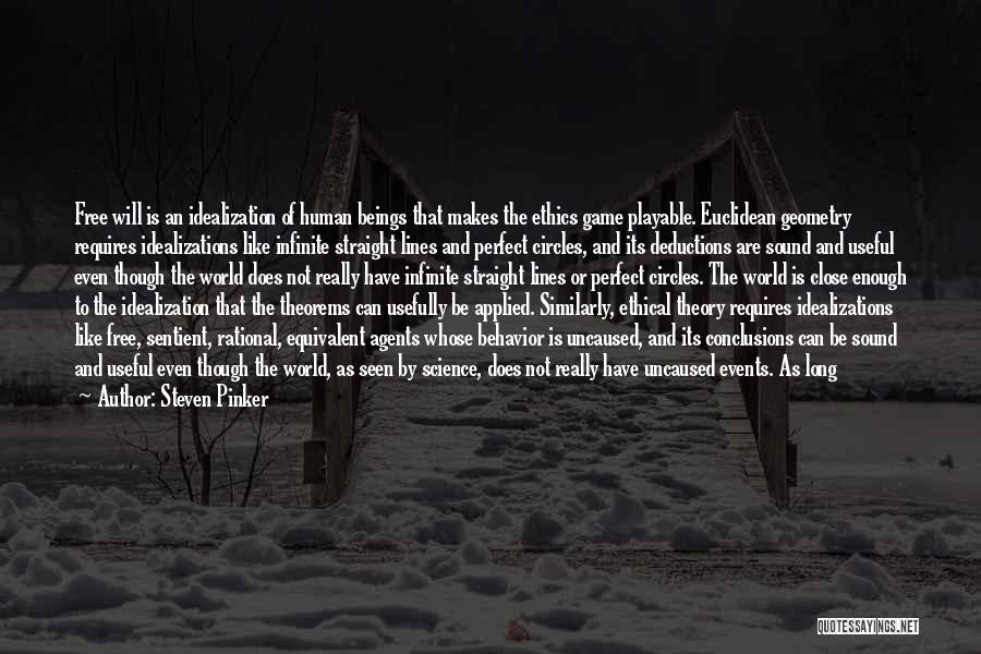 Steven Pinker Quotes: Free Will Is An Idealization Of Human Beings That Makes The Ethics Game Playable. Euclidean Geometry Requires Idealizations Like Infinite
