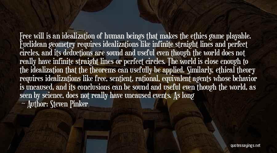 Steven Pinker Quotes: Free Will Is An Idealization Of Human Beings That Makes The Ethics Game Playable. Euclidean Geometry Requires Idealizations Like Infinite