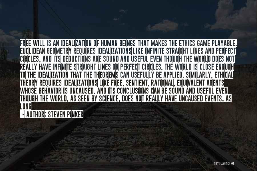 Steven Pinker Quotes: Free Will Is An Idealization Of Human Beings That Makes The Ethics Game Playable. Euclidean Geometry Requires Idealizations Like Infinite