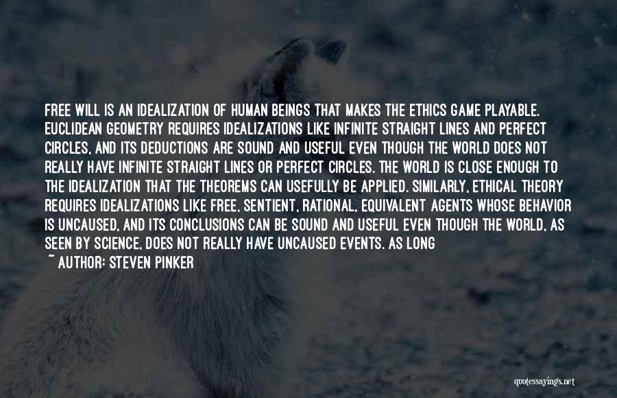 Steven Pinker Quotes: Free Will Is An Idealization Of Human Beings That Makes The Ethics Game Playable. Euclidean Geometry Requires Idealizations Like Infinite