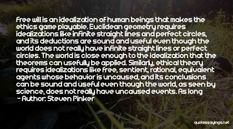 Steven Pinker Quotes: Free Will Is An Idealization Of Human Beings That Makes The Ethics Game Playable. Euclidean Geometry Requires Idealizations Like Infinite