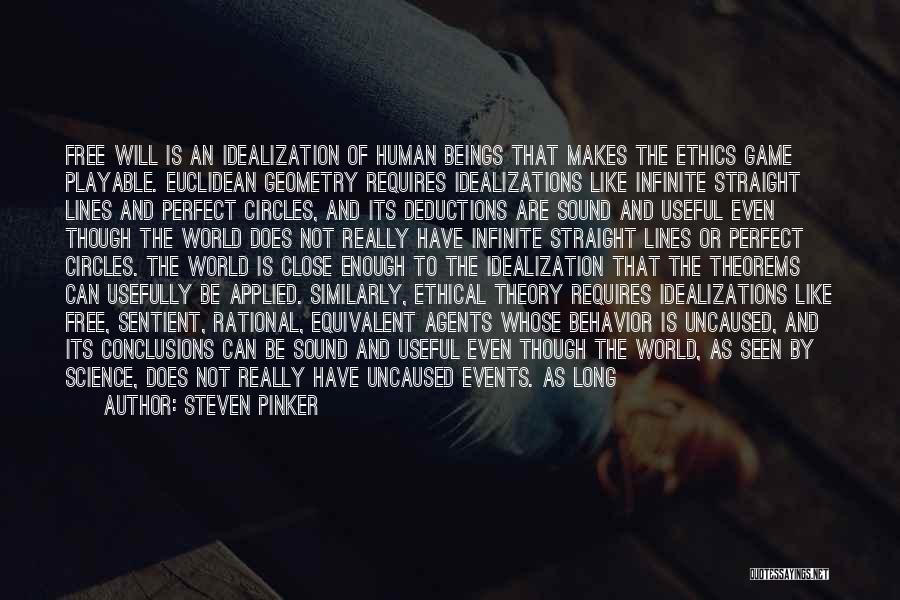 Steven Pinker Quotes: Free Will Is An Idealization Of Human Beings That Makes The Ethics Game Playable. Euclidean Geometry Requires Idealizations Like Infinite