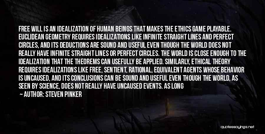 Steven Pinker Quotes: Free Will Is An Idealization Of Human Beings That Makes The Ethics Game Playable. Euclidean Geometry Requires Idealizations Like Infinite