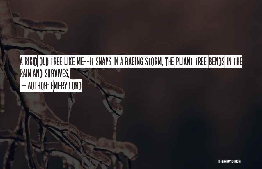 Emery Lord Quotes: A Rigid Old Tree Like Me--it Snaps In A Raging Storm. The Pliant Tree Bends In The Rain And Survives.