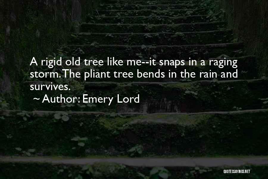 Emery Lord Quotes: A Rigid Old Tree Like Me--it Snaps In A Raging Storm. The Pliant Tree Bends In The Rain And Survives.