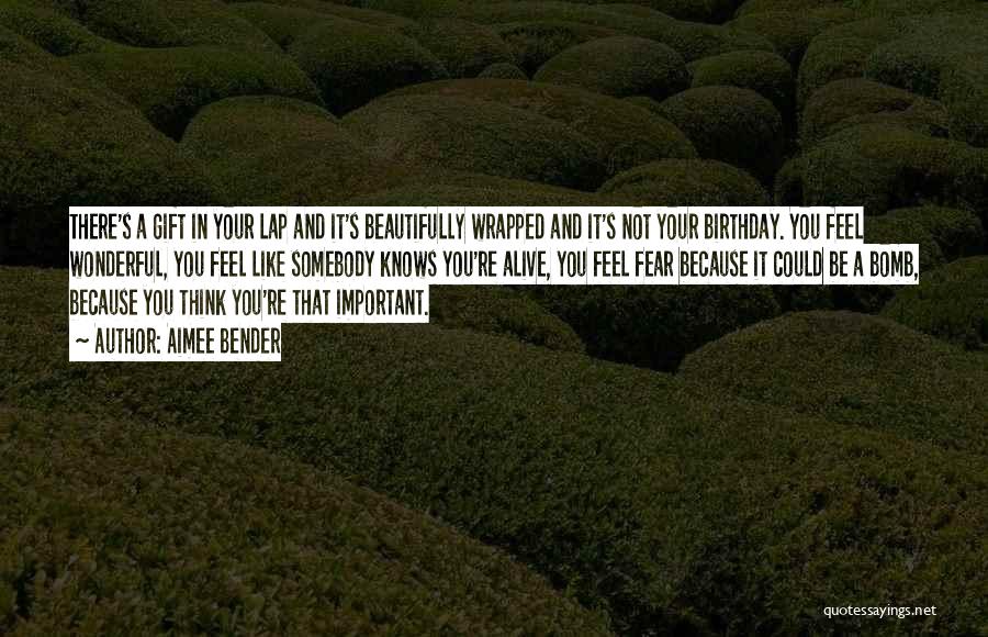 Aimee Bender Quotes: There's A Gift In Your Lap And It's Beautifully Wrapped And It's Not Your Birthday. You Feel Wonderful, You Feel