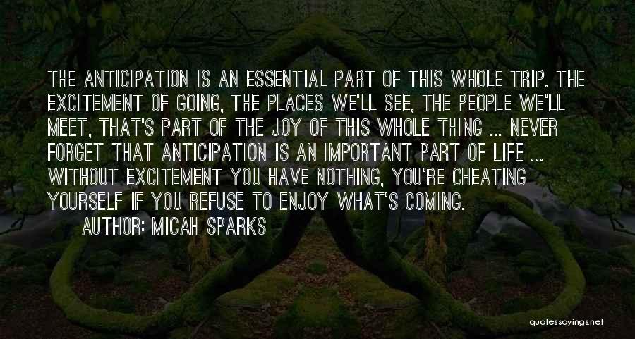 Micah Sparks Quotes: The Anticipation Is An Essential Part Of This Whole Trip. The Excitement Of Going, The Places We'll See, The People