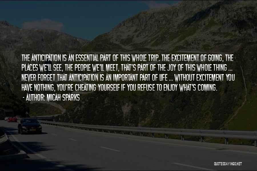 Micah Sparks Quotes: The Anticipation Is An Essential Part Of This Whole Trip. The Excitement Of Going, The Places We'll See, The People