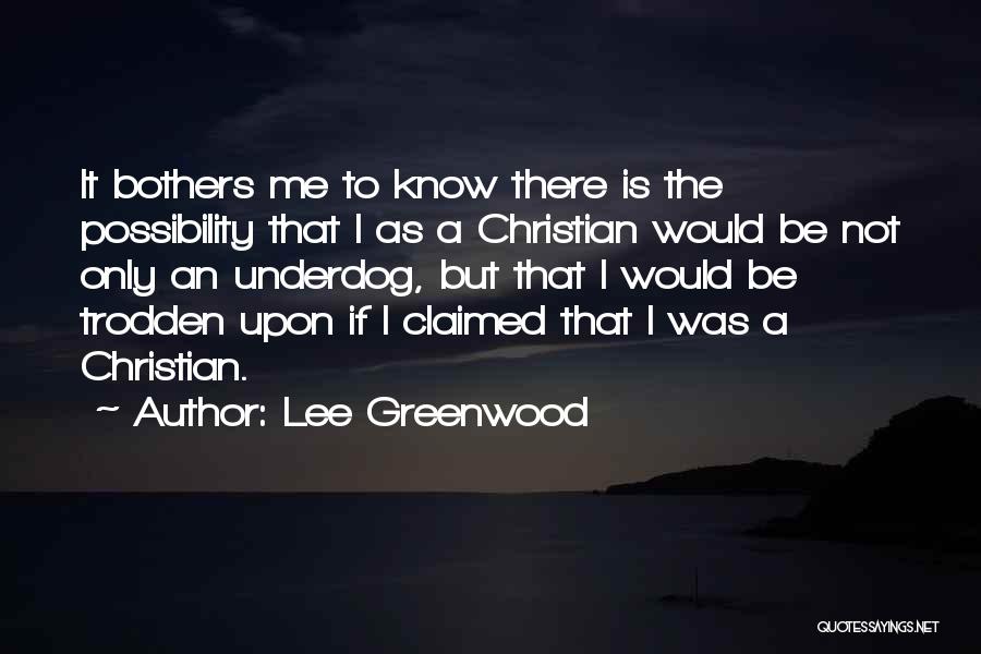 Lee Greenwood Quotes: It Bothers Me To Know There Is The Possibility That I As A Christian Would Be Not Only An Underdog,