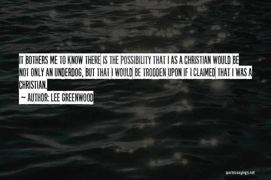 Lee Greenwood Quotes: It Bothers Me To Know There Is The Possibility That I As A Christian Would Be Not Only An Underdog,