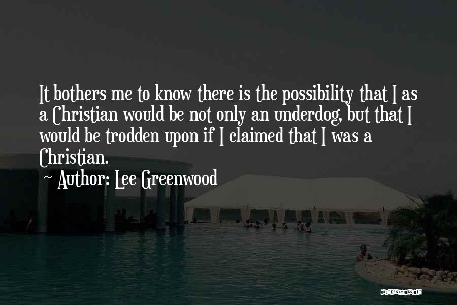 Lee Greenwood Quotes: It Bothers Me To Know There Is The Possibility That I As A Christian Would Be Not Only An Underdog,