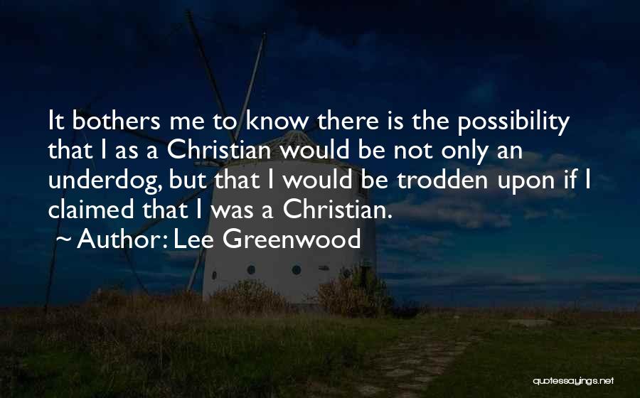 Lee Greenwood Quotes: It Bothers Me To Know There Is The Possibility That I As A Christian Would Be Not Only An Underdog,