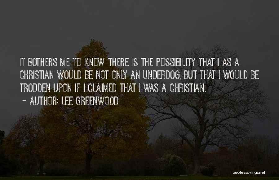 Lee Greenwood Quotes: It Bothers Me To Know There Is The Possibility That I As A Christian Would Be Not Only An Underdog,