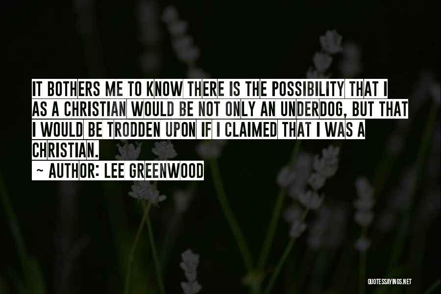 Lee Greenwood Quotes: It Bothers Me To Know There Is The Possibility That I As A Christian Would Be Not Only An Underdog,