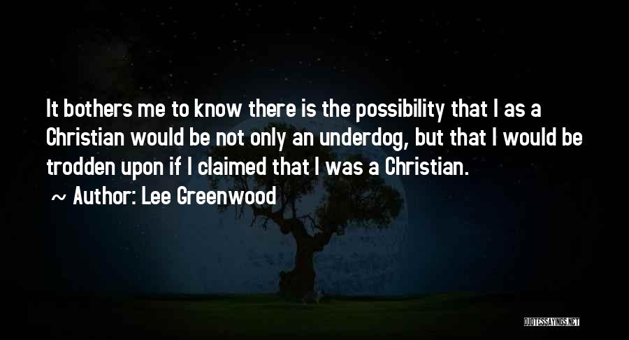 Lee Greenwood Quotes: It Bothers Me To Know There Is The Possibility That I As A Christian Would Be Not Only An Underdog,