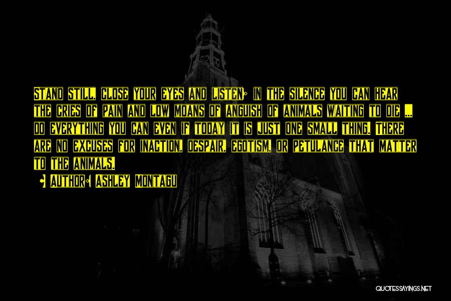 Ashley Montagu Quotes: Stand Still, Close Your Eyes And Listen; In The Silence You Can Hear The Cries Of Pain And Low Moans