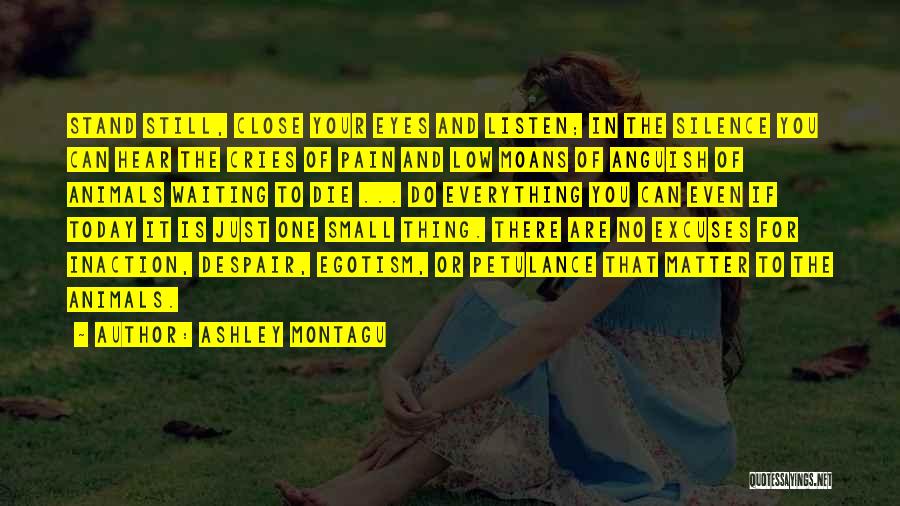 Ashley Montagu Quotes: Stand Still, Close Your Eyes And Listen; In The Silence You Can Hear The Cries Of Pain And Low Moans