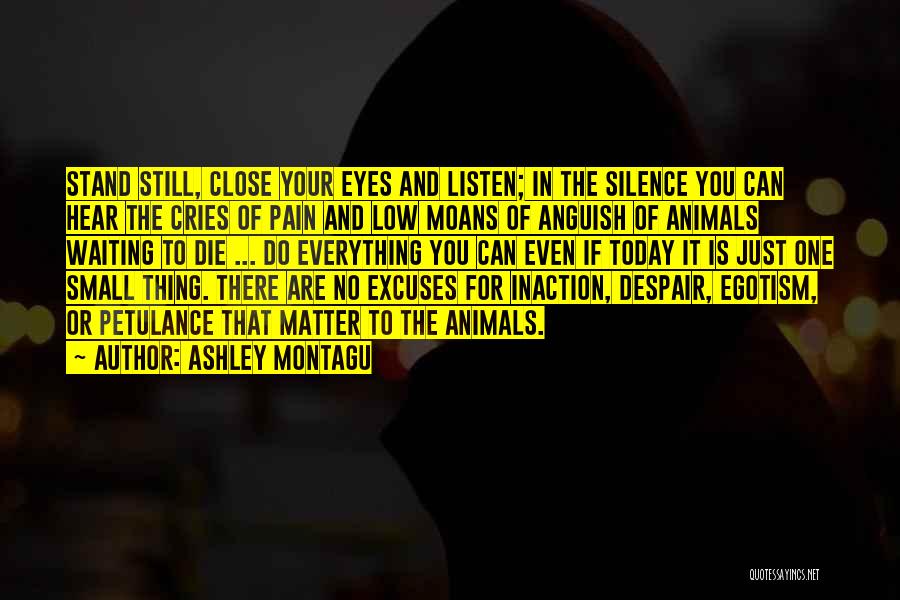 Ashley Montagu Quotes: Stand Still, Close Your Eyes And Listen; In The Silence You Can Hear The Cries Of Pain And Low Moans