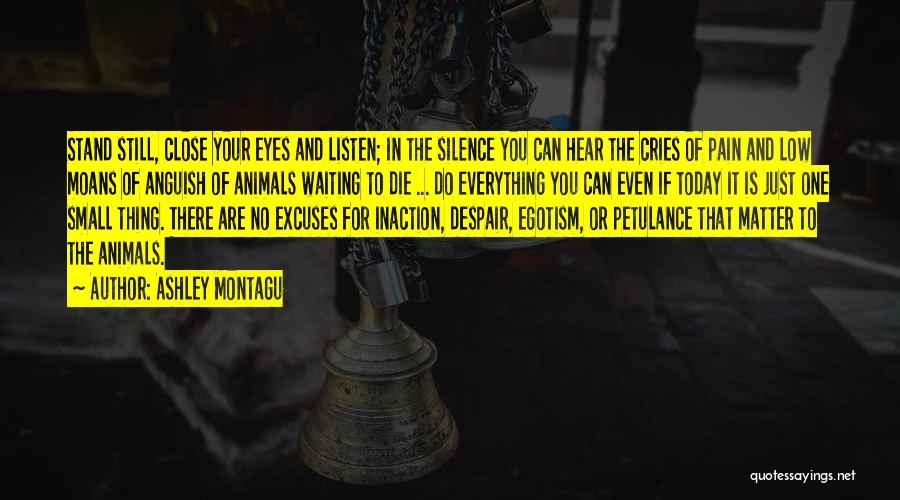 Ashley Montagu Quotes: Stand Still, Close Your Eyes And Listen; In The Silence You Can Hear The Cries Of Pain And Low Moans