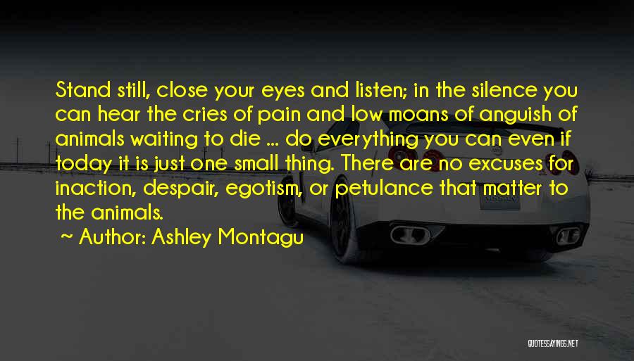 Ashley Montagu Quotes: Stand Still, Close Your Eyes And Listen; In The Silence You Can Hear The Cries Of Pain And Low Moans