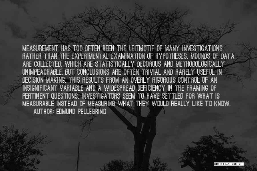 Edmund Pellegrino Quotes: Measurement Has Too Often Been The Leitmotif Of Many Investigations Rather Than The Experimental Examination Of Hypotheses. Mounds Of Data