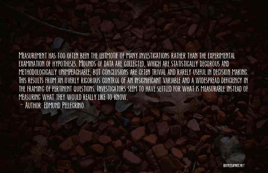 Edmund Pellegrino Quotes: Measurement Has Too Often Been The Leitmotif Of Many Investigations Rather Than The Experimental Examination Of Hypotheses. Mounds Of Data