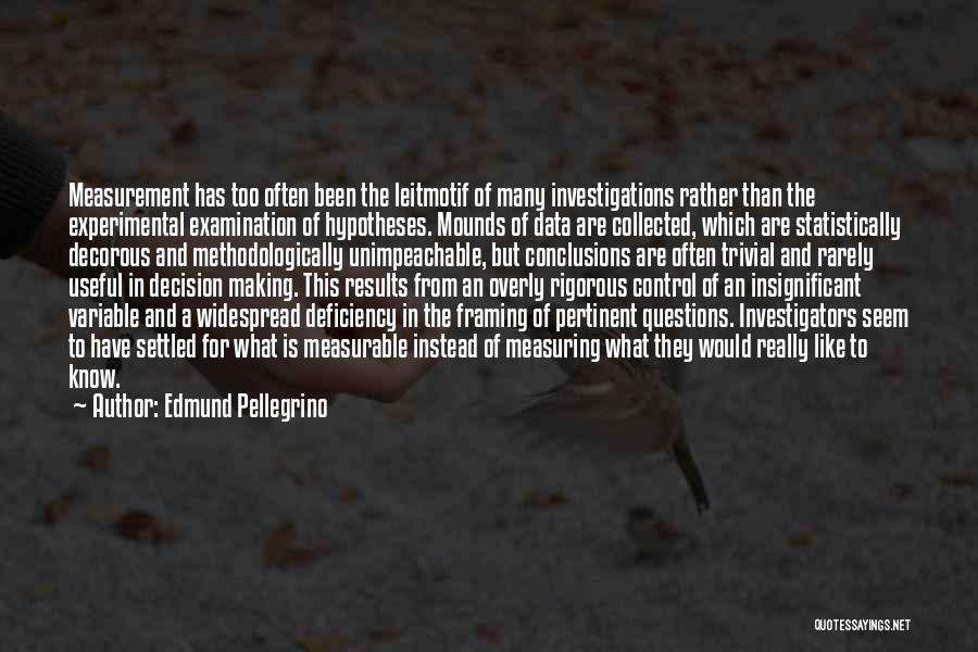 Edmund Pellegrino Quotes: Measurement Has Too Often Been The Leitmotif Of Many Investigations Rather Than The Experimental Examination Of Hypotheses. Mounds Of Data