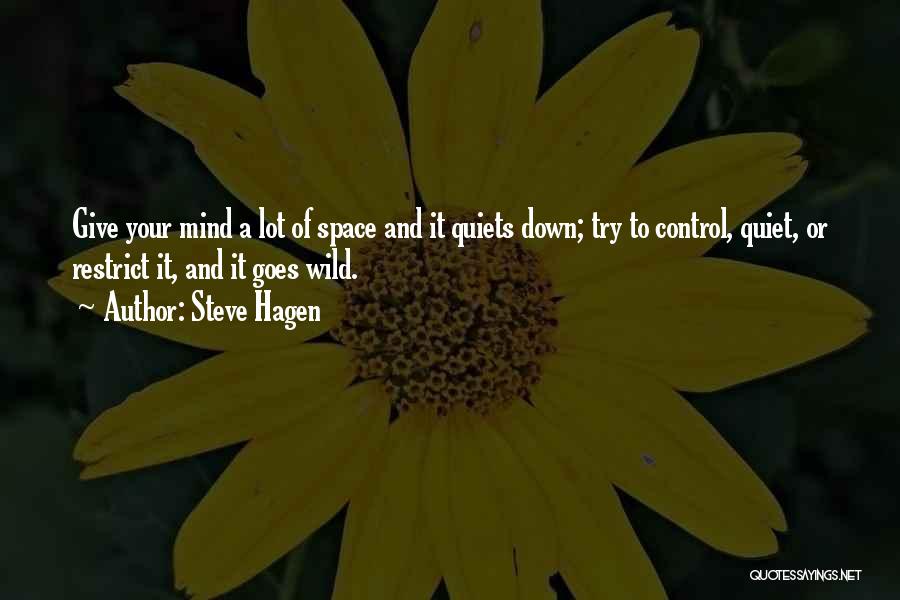 Steve Hagen Quotes: Give Your Mind A Lot Of Space And It Quiets Down; Try To Control, Quiet, Or Restrict It, And It