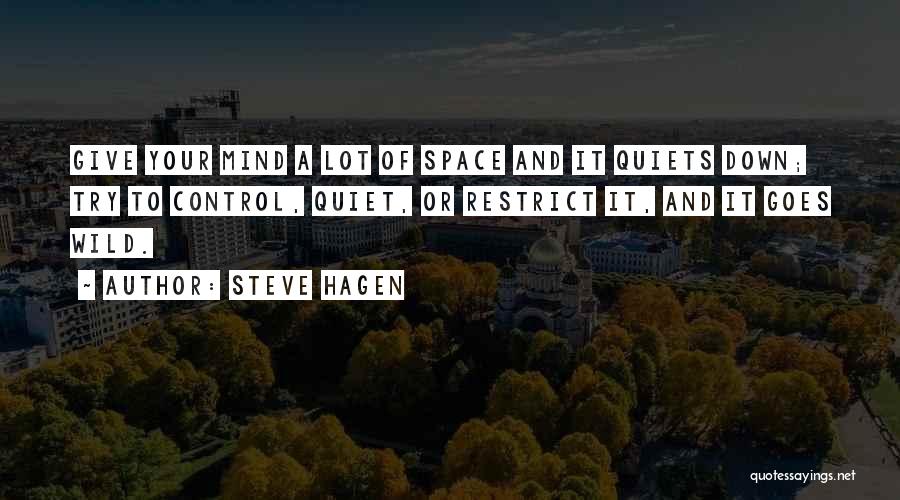 Steve Hagen Quotes: Give Your Mind A Lot Of Space And It Quiets Down; Try To Control, Quiet, Or Restrict It, And It