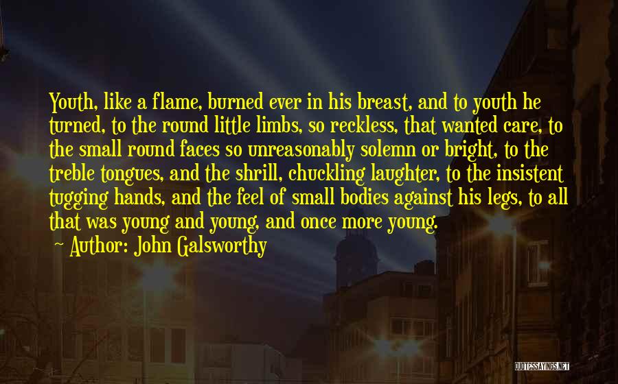 John Galsworthy Quotes: Youth, Like A Flame, Burned Ever In His Breast, And To Youth He Turned, To The Round Little Limbs, So