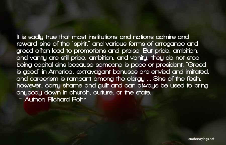 Richard Rohr Quotes: It Is Sadly True That Most Institutions And Nations Admire And Reward Sins Of The Spirit, And Various Forms Of