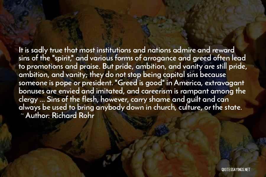 Richard Rohr Quotes: It Is Sadly True That Most Institutions And Nations Admire And Reward Sins Of The Spirit, And Various Forms Of