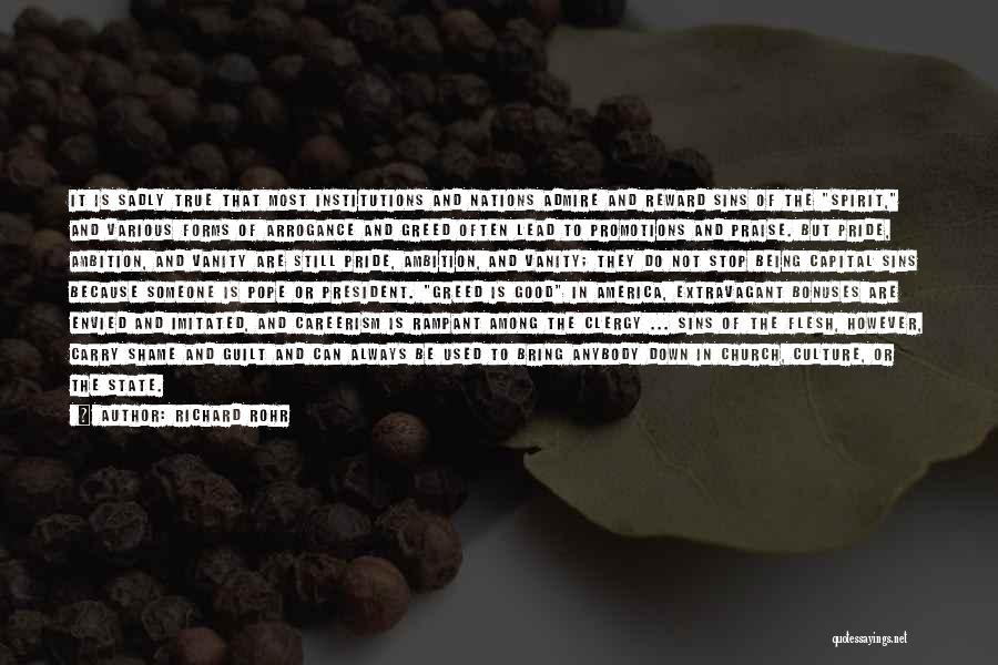 Richard Rohr Quotes: It Is Sadly True That Most Institutions And Nations Admire And Reward Sins Of The Spirit, And Various Forms Of