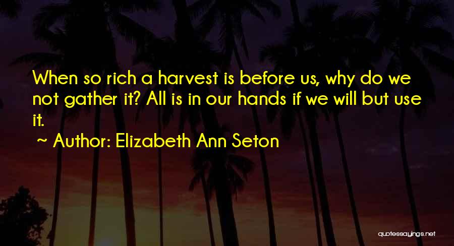 Elizabeth Ann Seton Quotes: When So Rich A Harvest Is Before Us, Why Do We Not Gather It? All Is In Our Hands If
