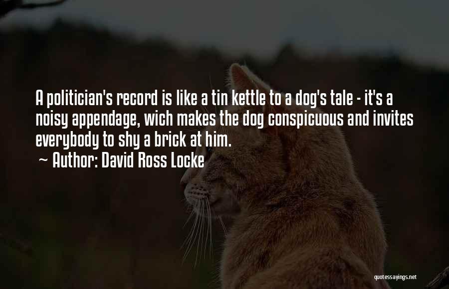 David Ross Locke Quotes: A Politician's Record Is Like A Tin Kettle To A Dog's Tale - It's A Noisy Appendage, Wich Makes The