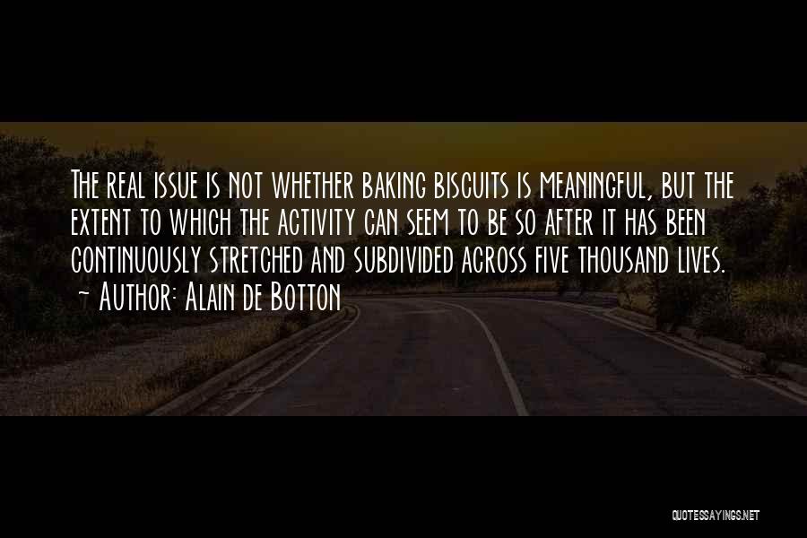 Alain De Botton Quotes: The Real Issue Is Not Whether Baking Biscuits Is Meaningful, But The Extent To Which The Activity Can Seem To