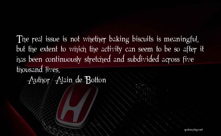 Alain De Botton Quotes: The Real Issue Is Not Whether Baking Biscuits Is Meaningful, But The Extent To Which The Activity Can Seem To