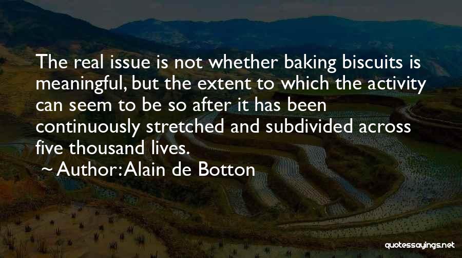 Alain De Botton Quotes: The Real Issue Is Not Whether Baking Biscuits Is Meaningful, But The Extent To Which The Activity Can Seem To