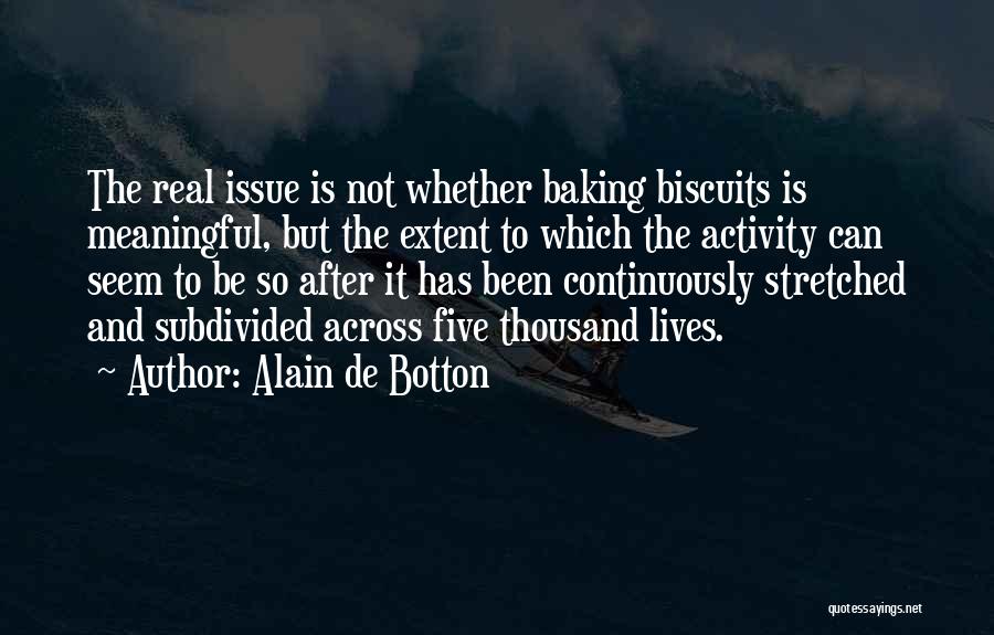 Alain De Botton Quotes: The Real Issue Is Not Whether Baking Biscuits Is Meaningful, But The Extent To Which The Activity Can Seem To