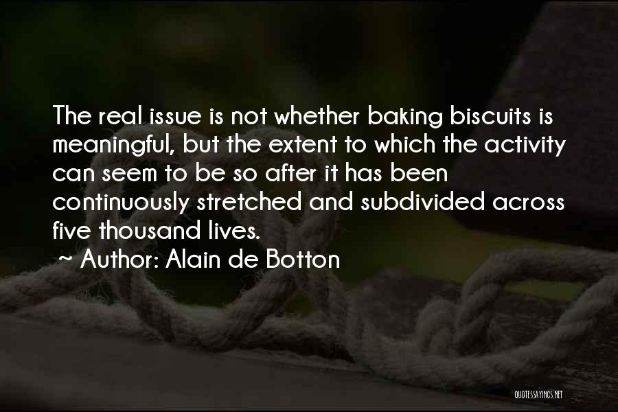 Alain De Botton Quotes: The Real Issue Is Not Whether Baking Biscuits Is Meaningful, But The Extent To Which The Activity Can Seem To