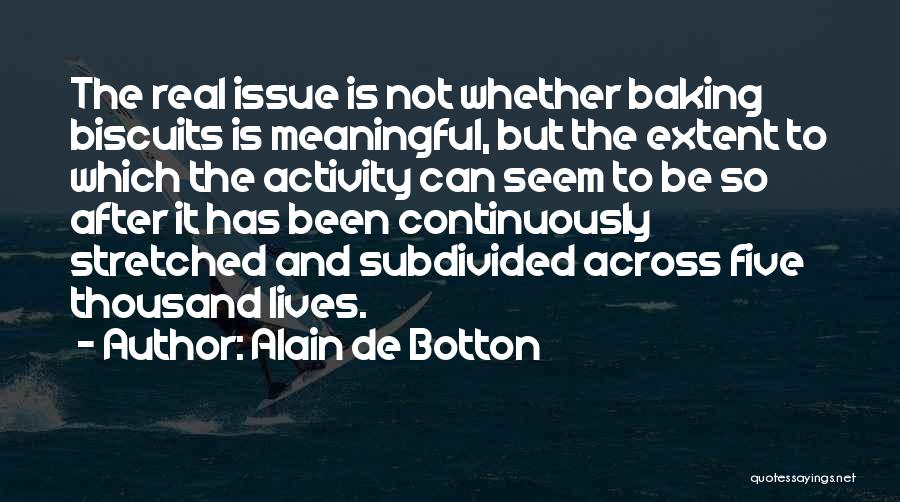 Alain De Botton Quotes: The Real Issue Is Not Whether Baking Biscuits Is Meaningful, But The Extent To Which The Activity Can Seem To