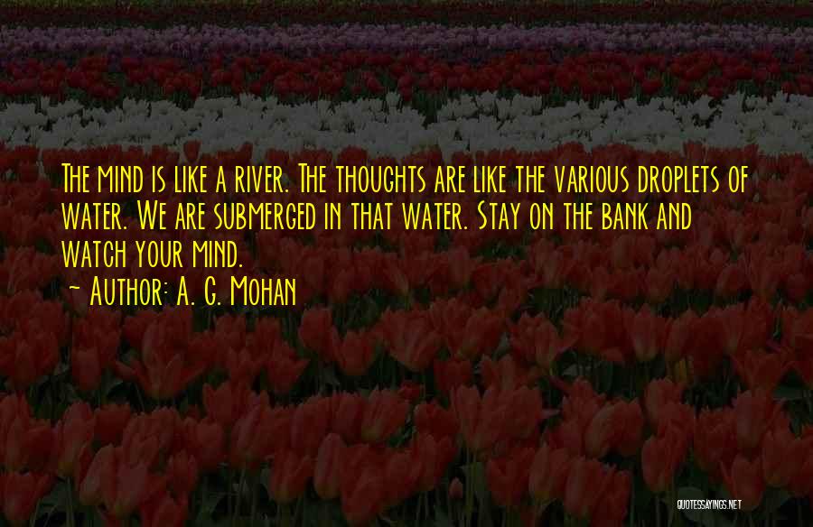 A. G. Mohan Quotes: The Mind Is Like A River. The Thoughts Are Like The Various Droplets Of Water. We Are Submerged In That