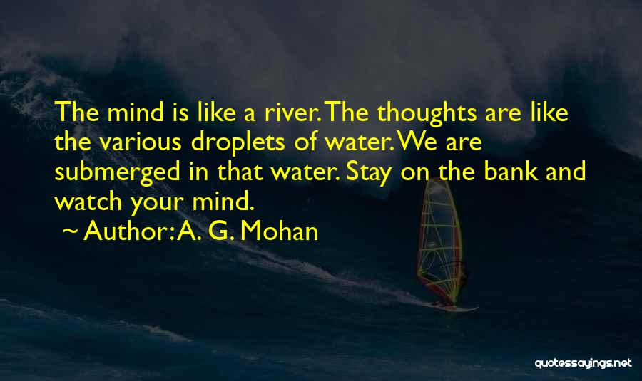 A. G. Mohan Quotes: The Mind Is Like A River. The Thoughts Are Like The Various Droplets Of Water. We Are Submerged In That